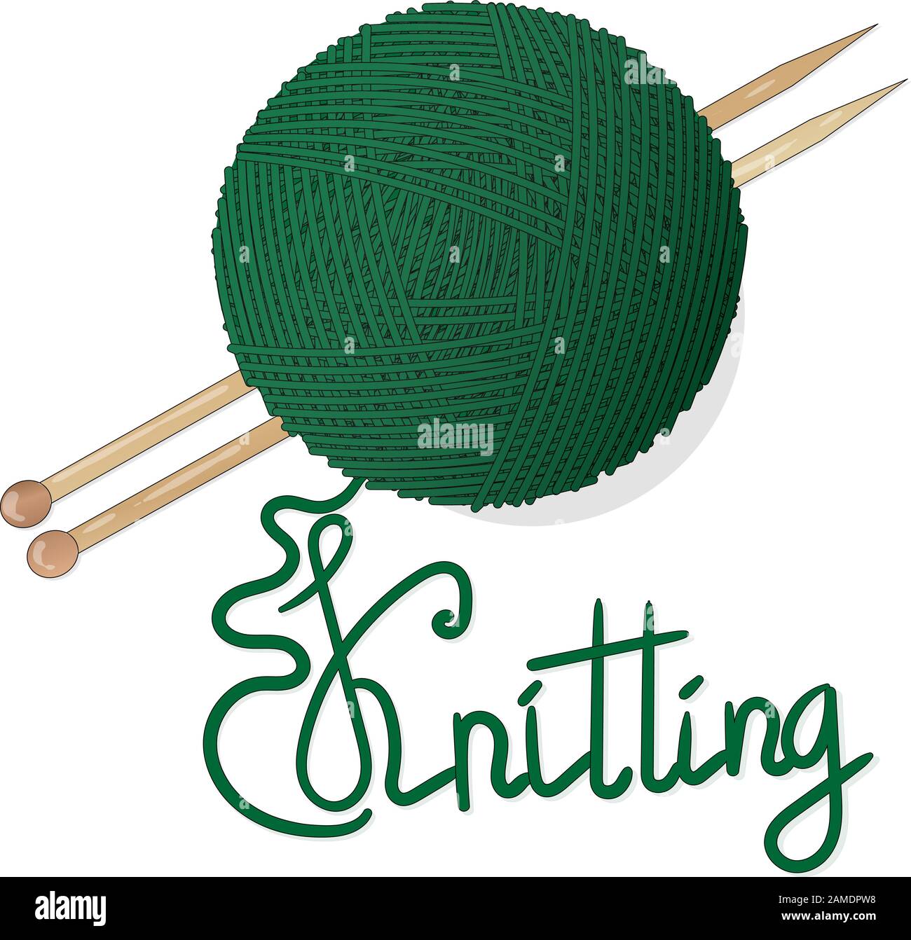 Ball of wool for knitting and knitting needles. Vector illustration
