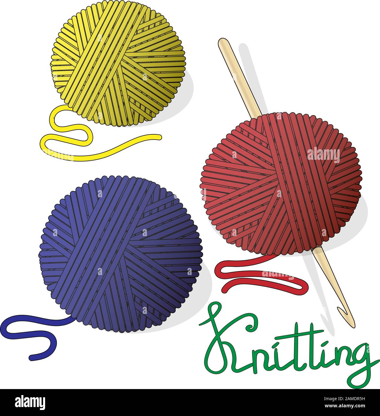 Ball of wool for knitting and crochet hook. Vector illustration image