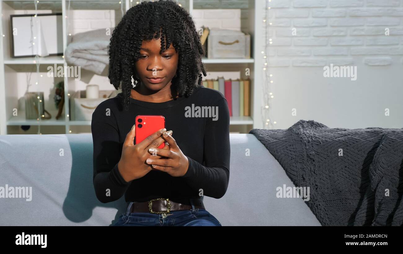 Addicted To Social Media Afro American Lady With Curly Hair Types