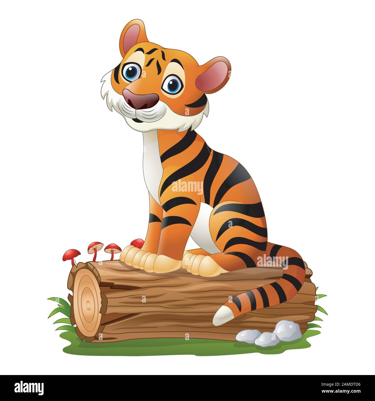Cartoon tiger sitting on tree log Stock Vector Image & Art - Alamy