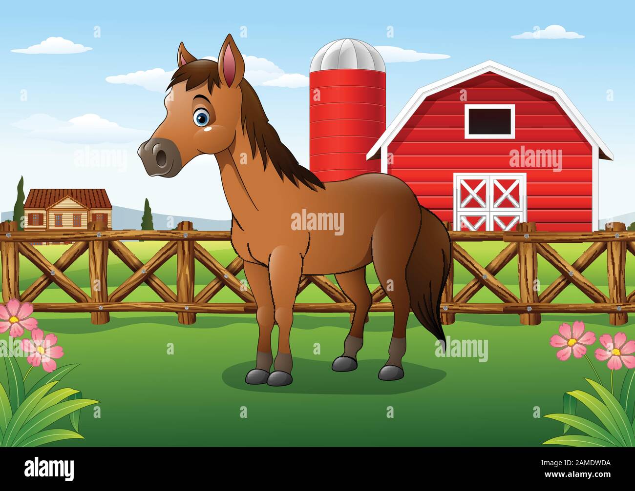 Cartoon brown horse in the farm Stock Vector Image & Art - Alamy