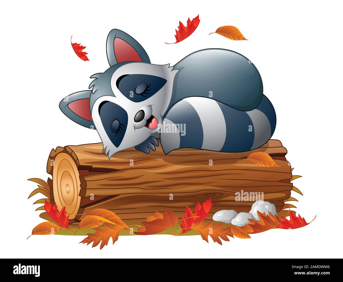 Cartoon raccoon sleeping in the autumn weather Stock Vector Image & Art ...