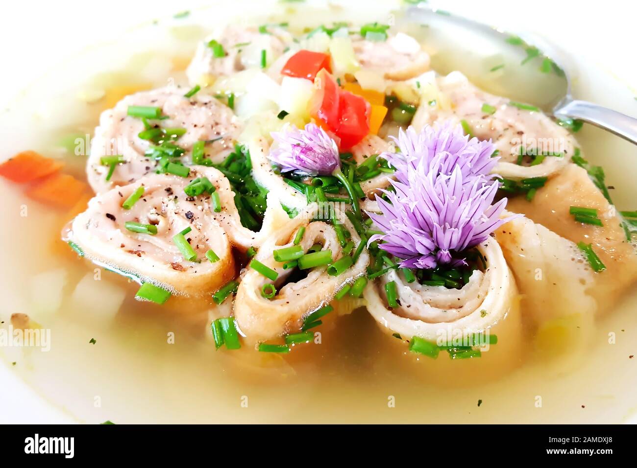 Fried strudel on a plate with parsley blossom Stock Photo