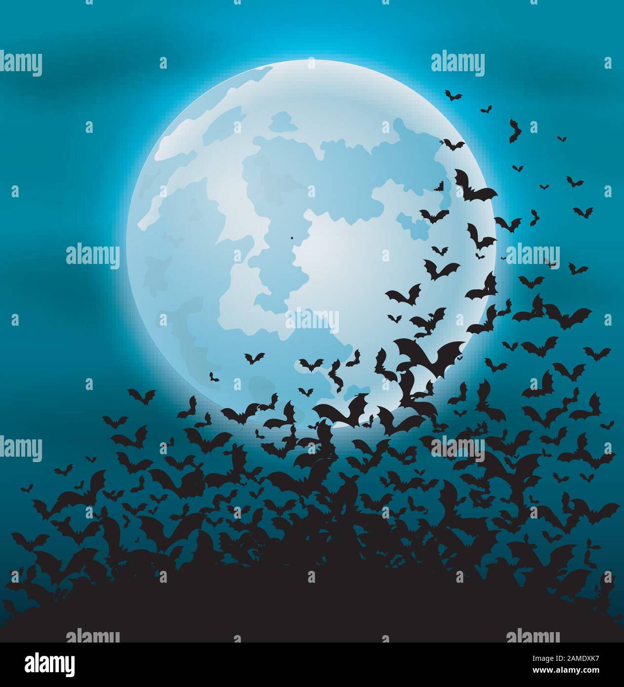 Halloween night background with bat and full moon Stock Vector Image ...