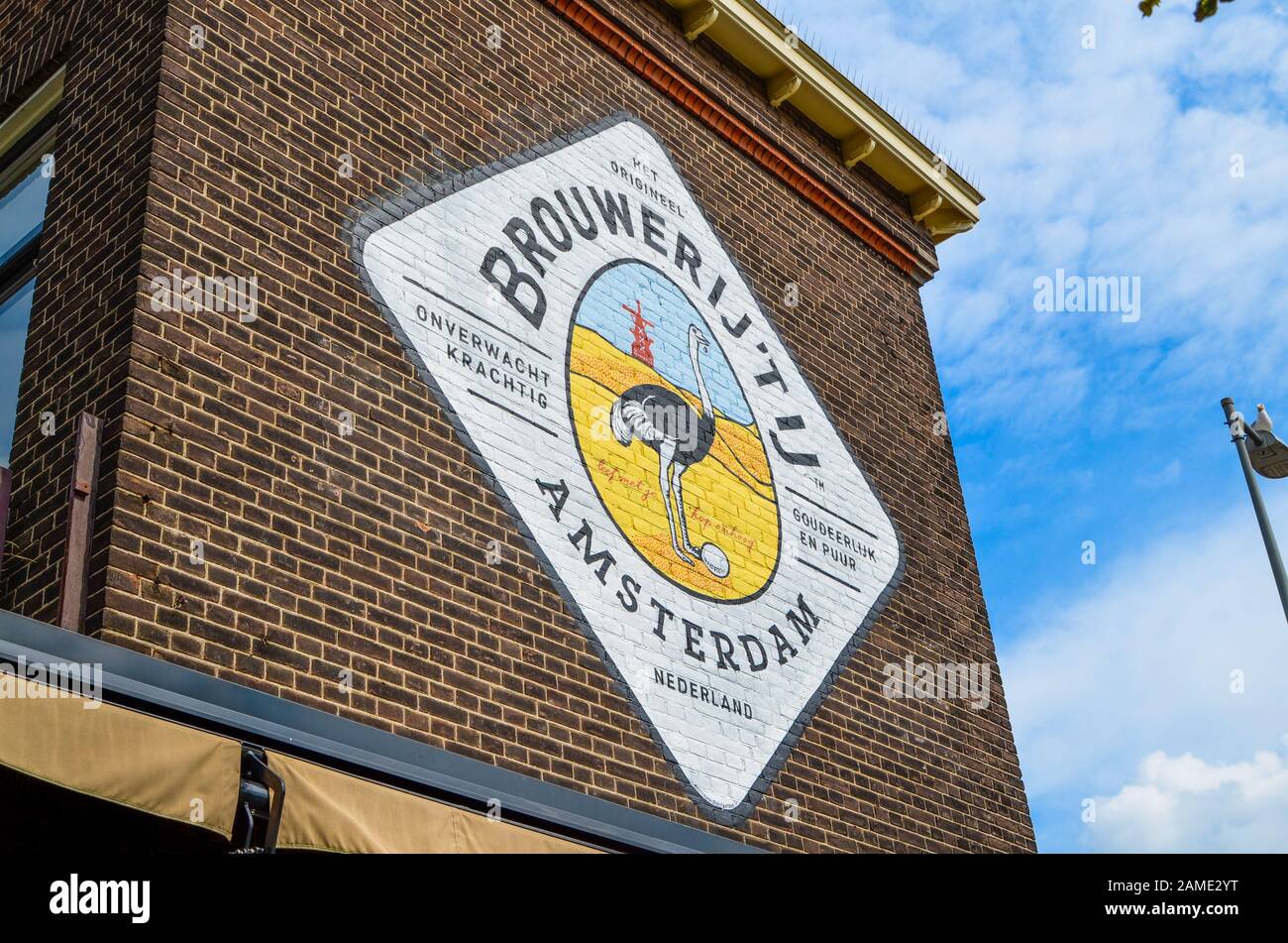 Amsterdam, Holland, August 2019. The Brouwerij't IJ brewery is housed in a mill that retains all