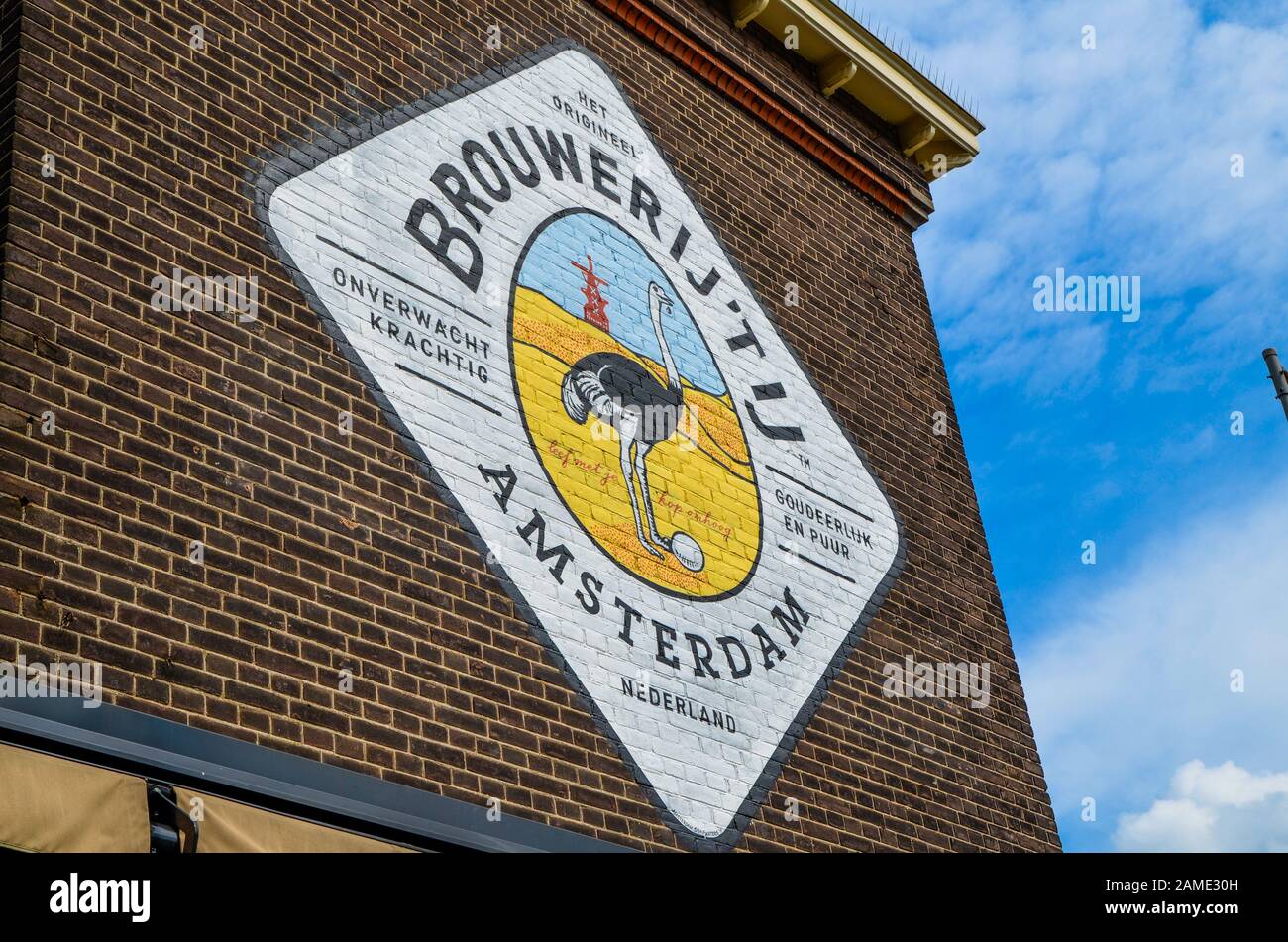 Amsterdam, Holland, August 2019. The Brouwerij't IJ brewery is housed in a mill that retains all