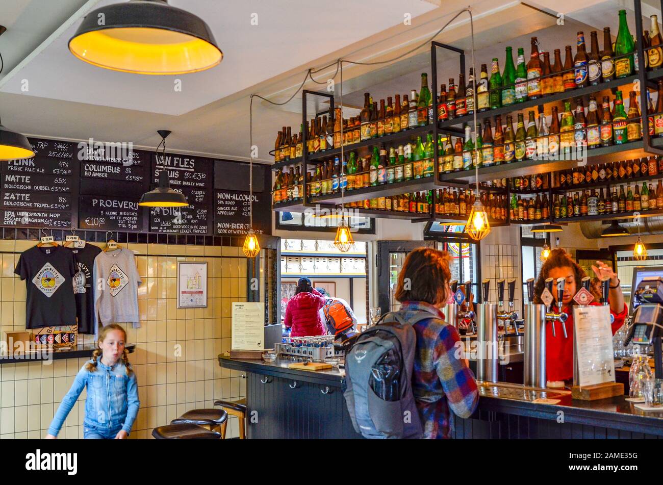 Amsterdam, Holland, August 2019. The Brouwerij't IJ brewery is housed in a mill which retains