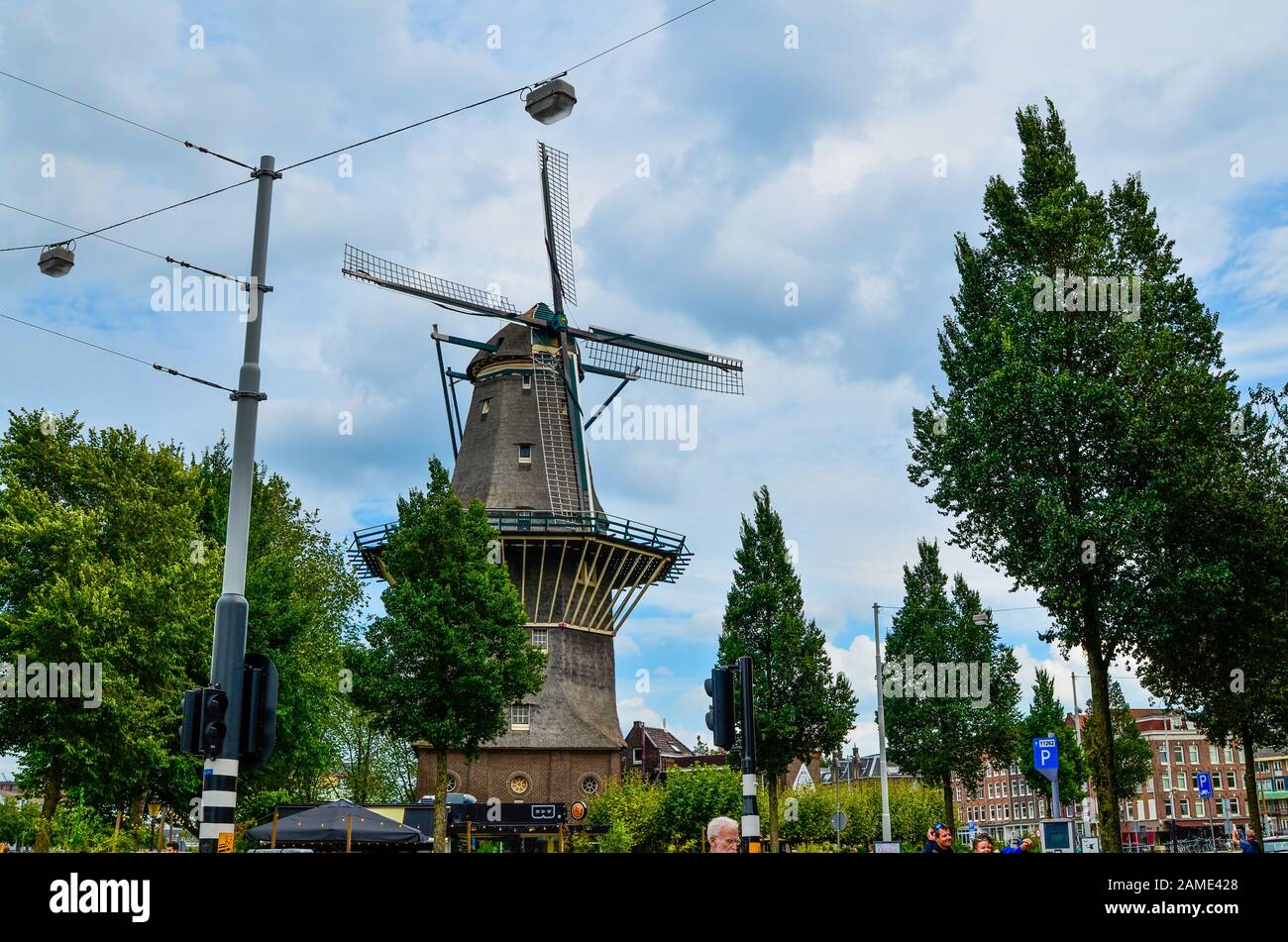 Amsterdam, Holland, August 2019.The De Gooyer Mill is located on the edge of the historic center