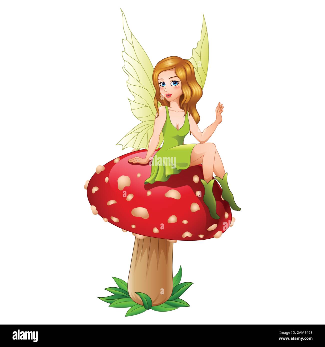 Cartoon fairy sitting on mushroom Stock Vector Image & Art Alamy