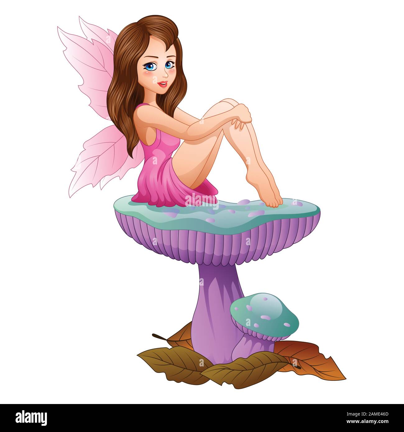 Cartoon cute fairy sitting on mushroom Stock Vector Image & Art ...