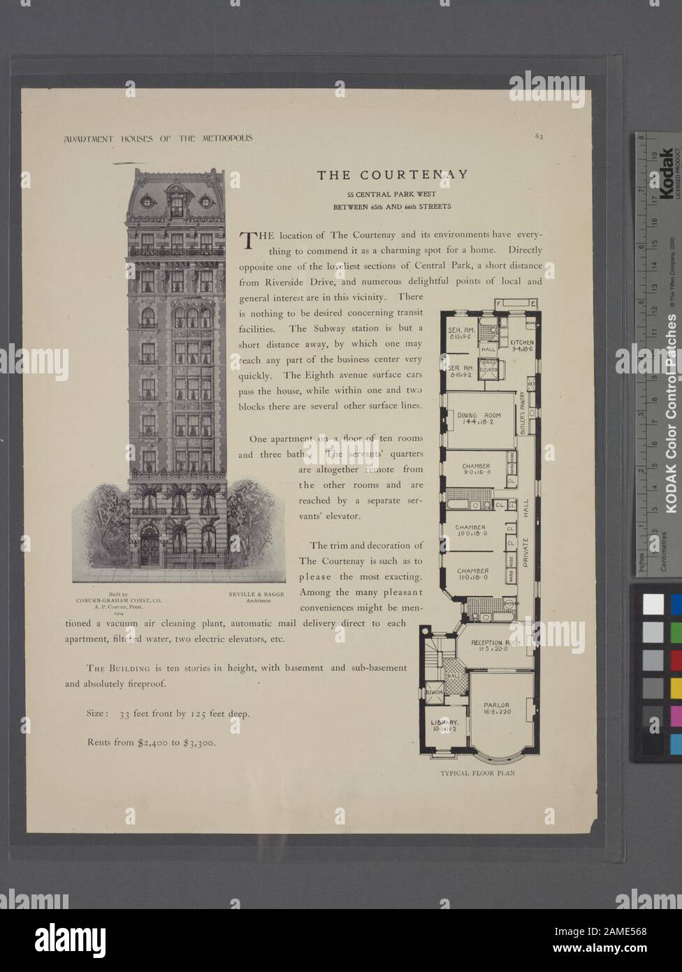 The Courtenay 55 Central Park West Between 65th And 66th Streets Typical Floor Plan Includes Index Built By Coburn Graham Const Co A P Coburn Prest 1904 Architects Neville Bagge The