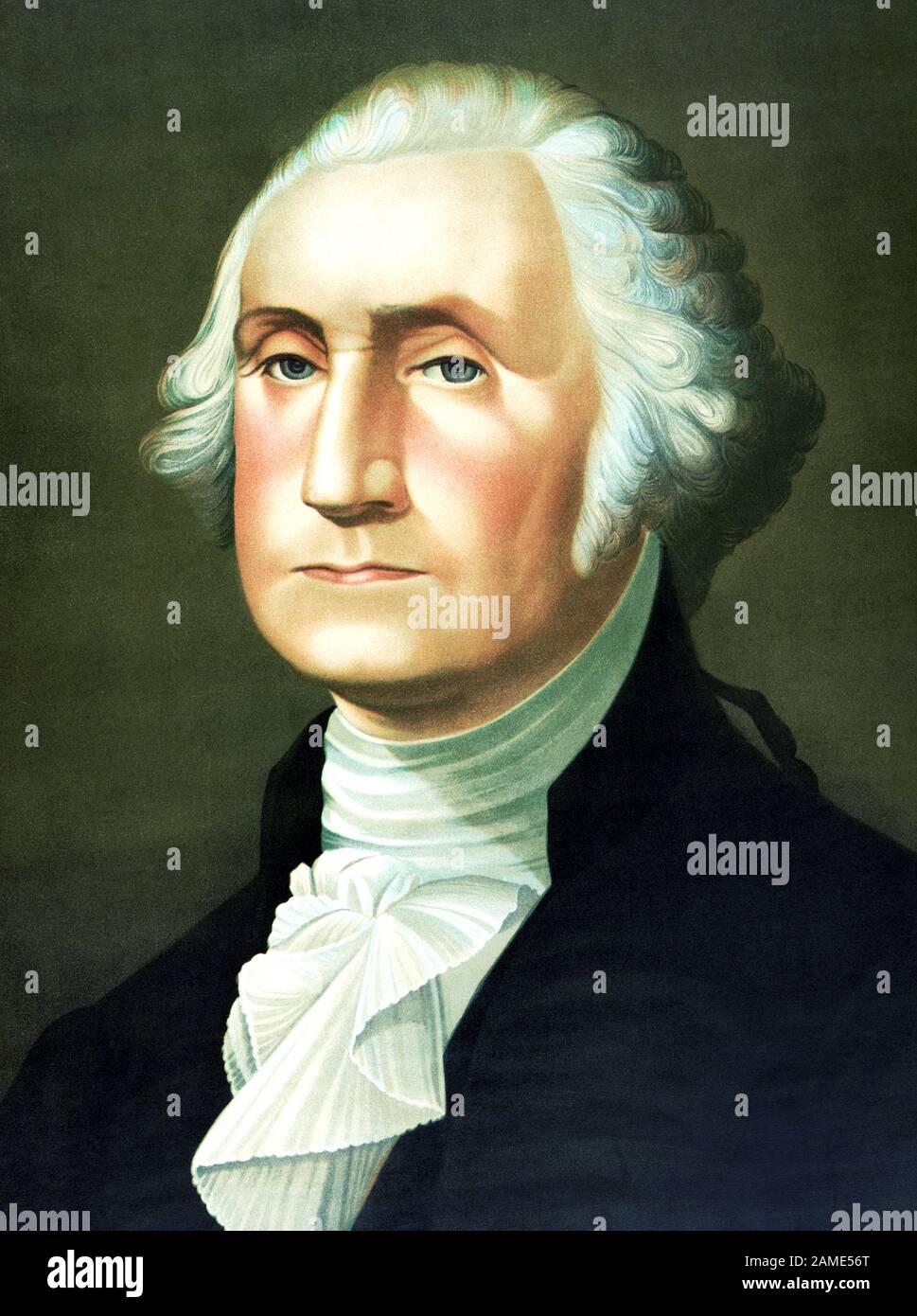 Vintage portrait of George Washington (1732 - 1799) – Commander of the Continental Army in the American Revolutionary War / War of Independence (1775 – 1783) and the first US President (1789 - 1797). Print circa 1896 by J Hoover & Son. Stock Photo