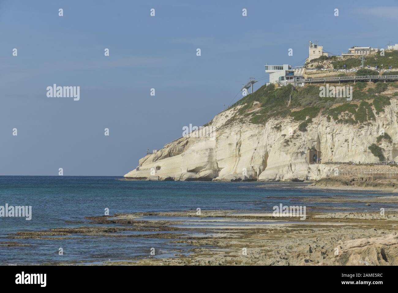 Küste, Mittelmeer, Felsen von Rosh Hanikra, Nord-Israel Stock Photo