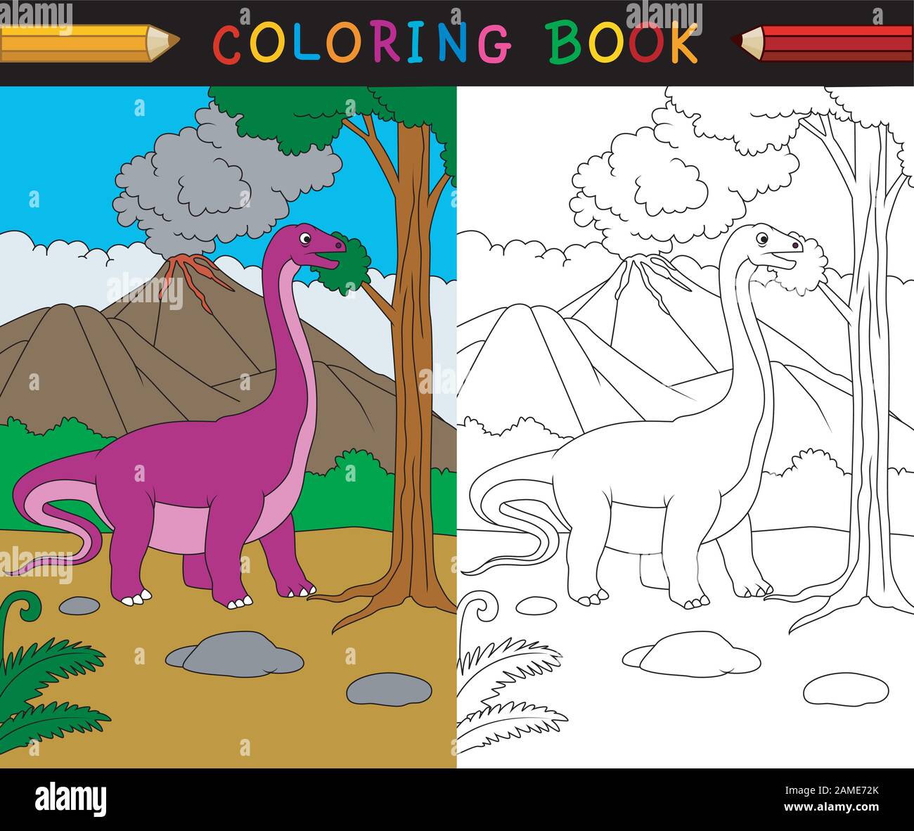 Cartoon Apatosaurus coloring page Stock Vector