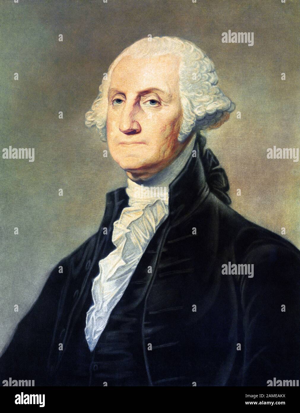Vintage portrait of George Washington (1732 - 1799) – Commander of the Continental Army in the American Revolutionary War / War of Independence (1775 – 1783) and the first US President (1789 - 1797). Print circa 1813 by Freeman of Philadelphia. Stock Photo