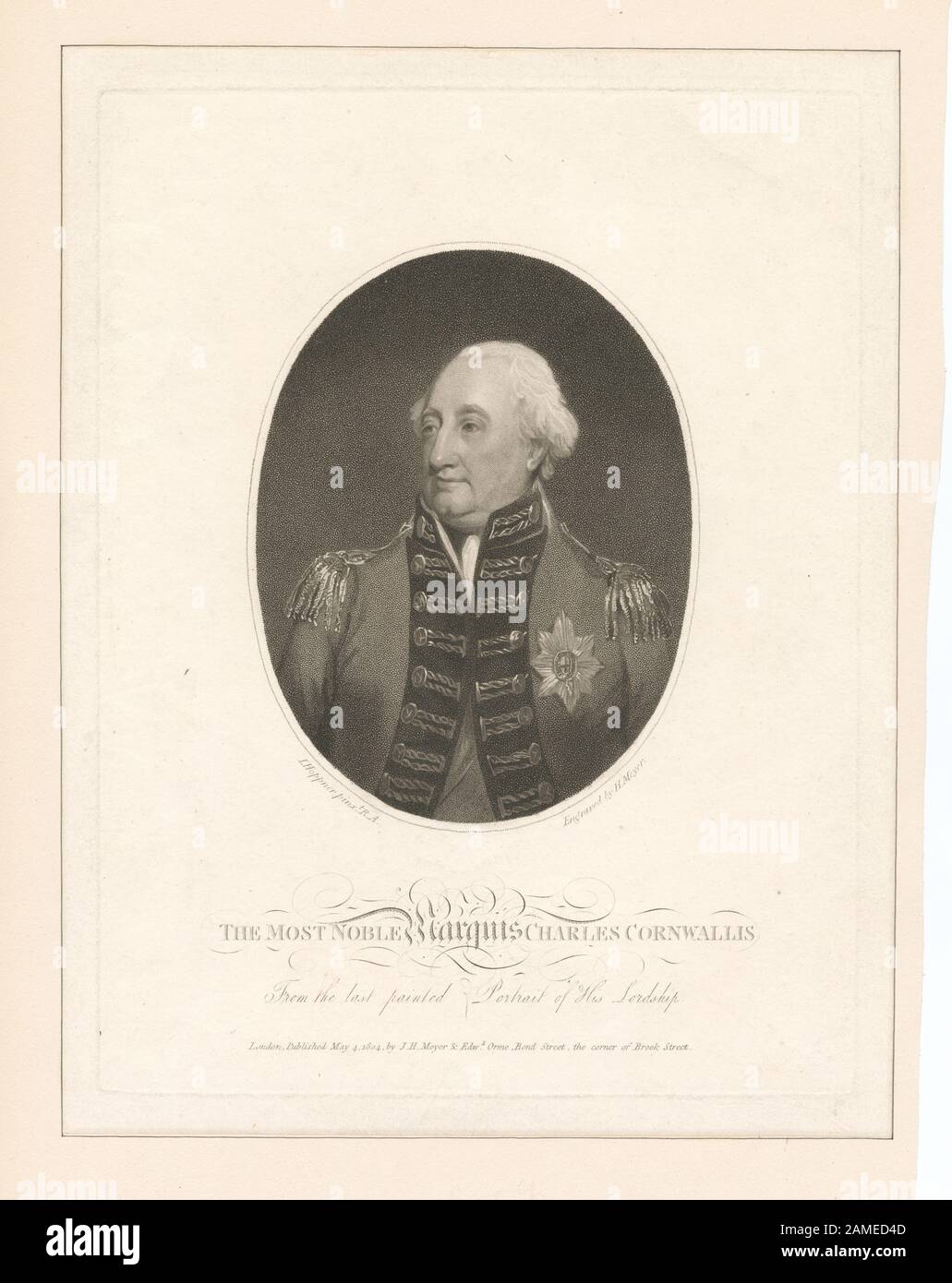 The Most Noble Marquis Charles Cornwallis  Includes some photomechanical reproductions. Printmakers include Francesco Bartolozzi, Henry Bryan Hall and Alexander Hay Ritchie. Title from Calendar of Emmet Collection. EM7602 Statement of responsibility : H. Meyer; The Most Noble Marquis Charles Cornwallis Stock Photo