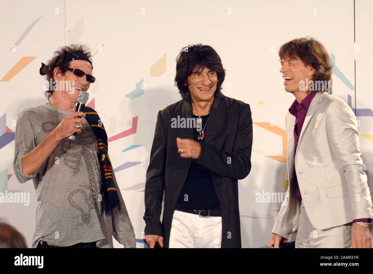 Milan Italy 10/07/2006 The Rolling Stones during the press conference before the concert : Mick Jagger, Ronnie Wood,  Keith Richards Stock Photo