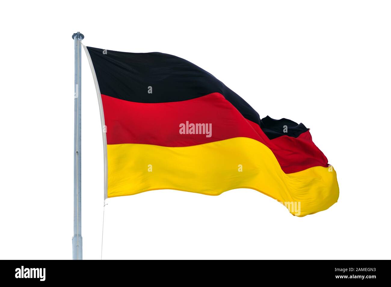 Germany national flag, fluttered in the wind isolated on white background Stock Photo