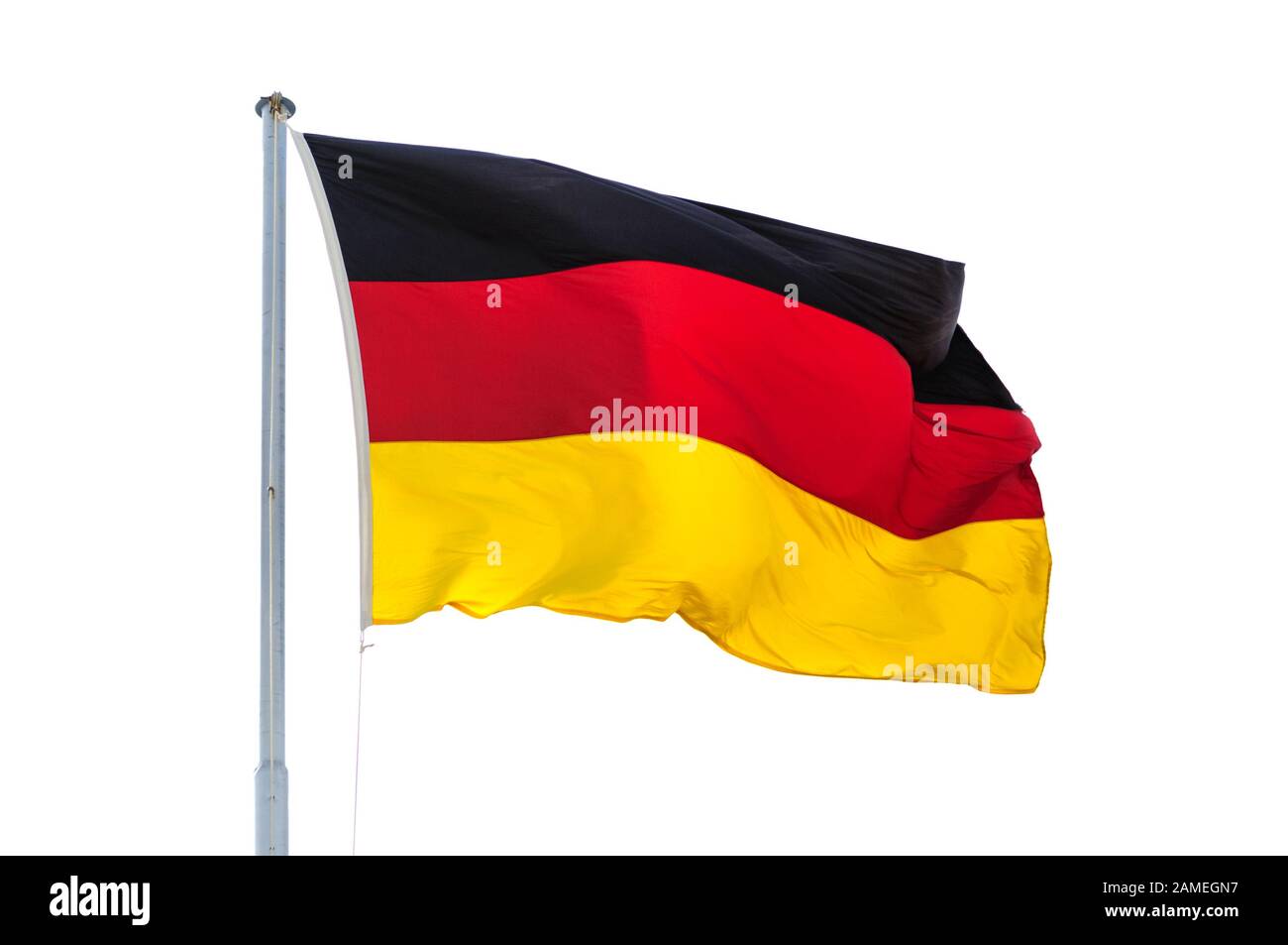 Germany national flag, fluttered in the wind isolated on white background Stock Photo