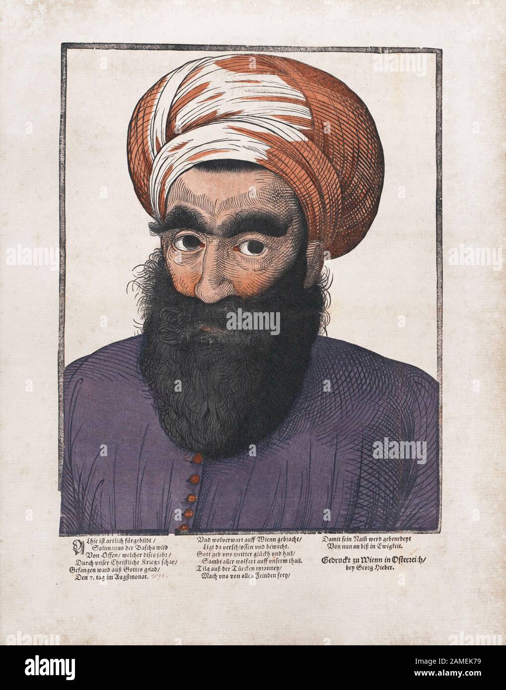 Engraving of Suleiman Pascha. 16th century Stock Photo