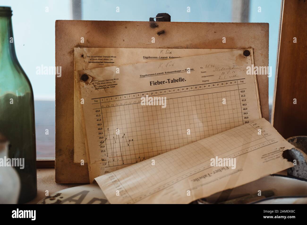 historic old table named Fieber Tabelle as chart for fever temperature Stock Photo