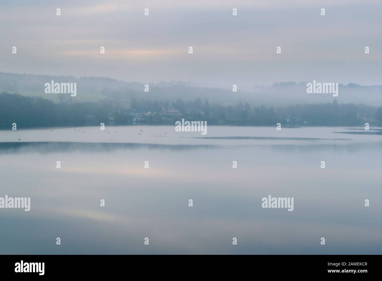 A misty Windermere on New Year's day Stock Photo