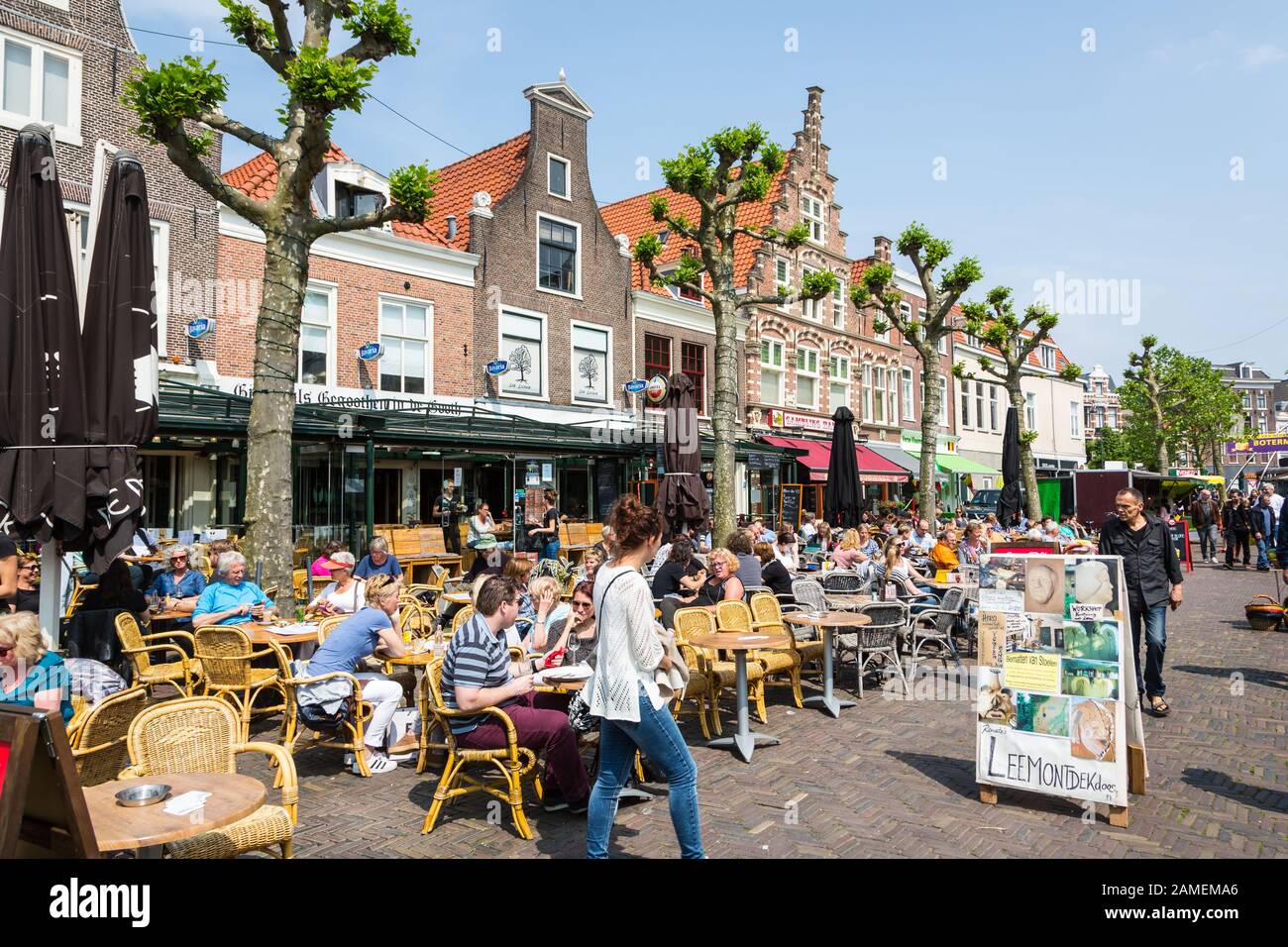 Haarlem, Netherlands May 28 2019 People enjoy drinks at the tables