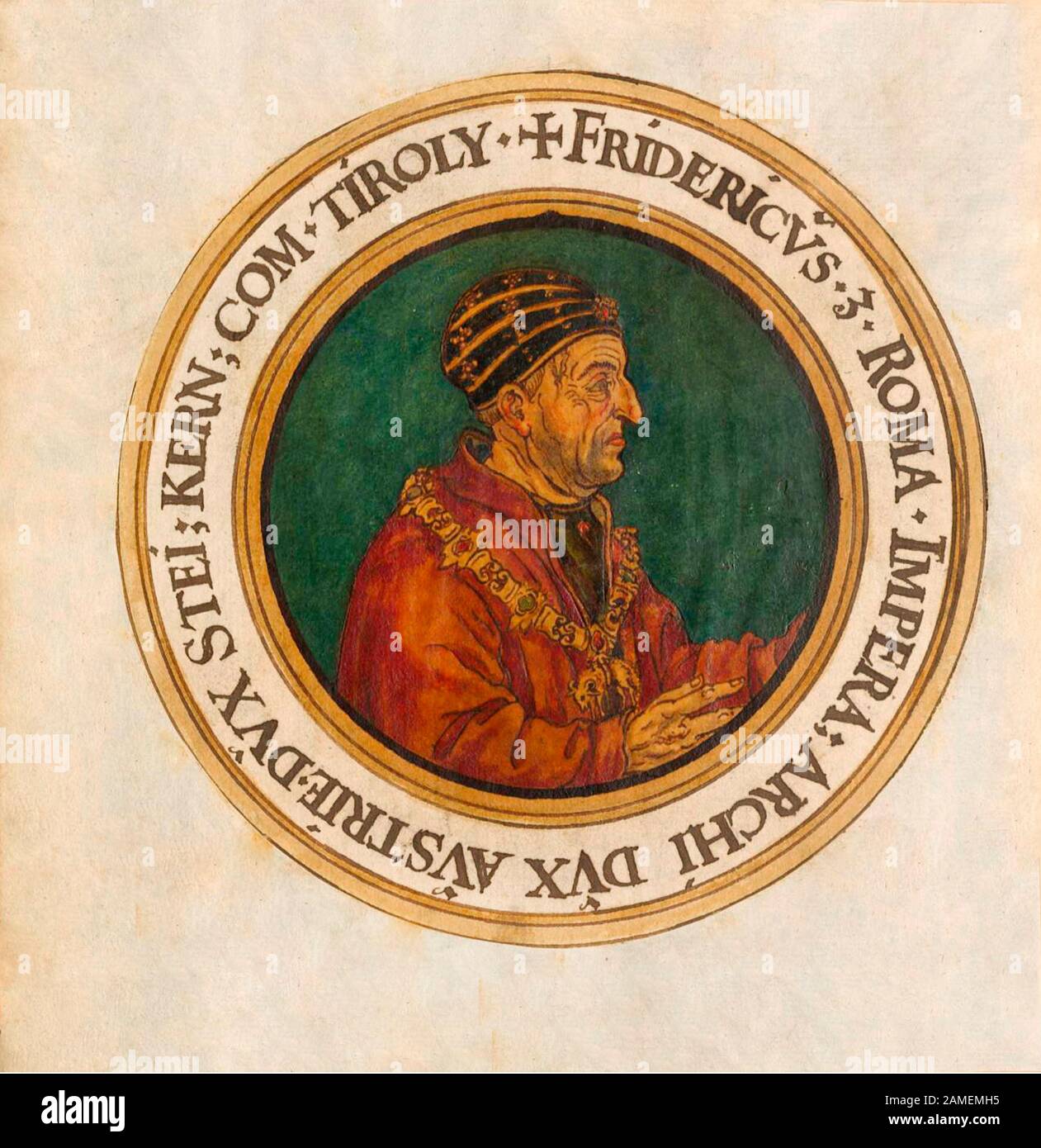 Frederick III (1415 – 1493) was Holy Roman Emperor from 1452 until his death. He was the first emperor of the House of Habsburg, and the fourth member Stock Photo