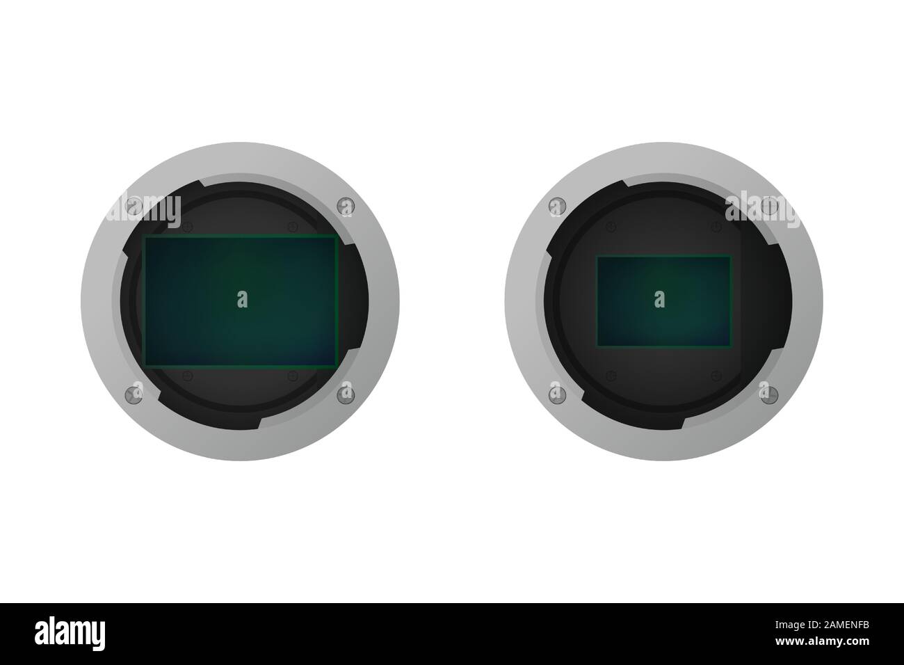 Full frame and crop image sensor. Vector illustration. Camera matrix