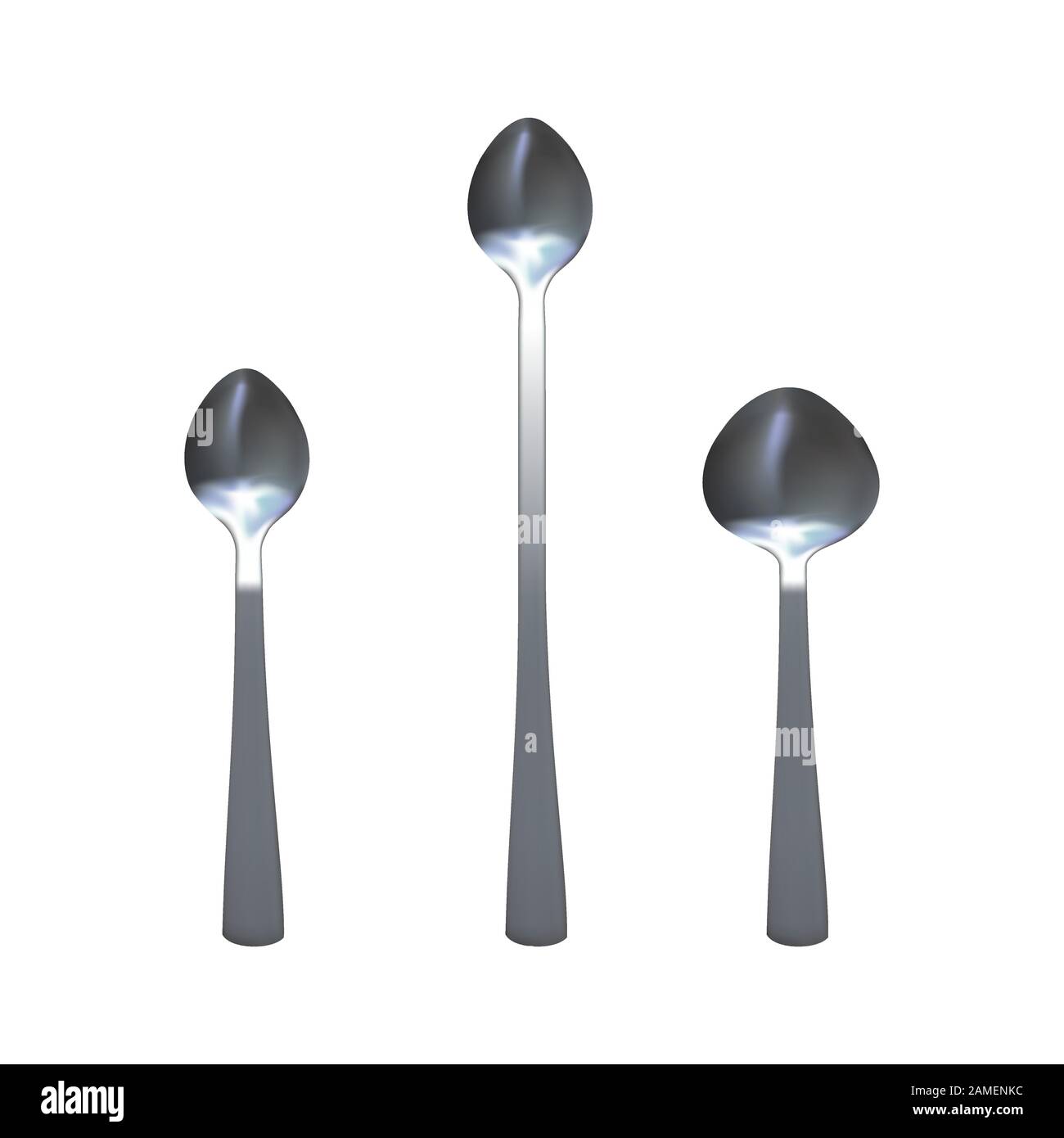 Spoons set. Metallic cutlery. Vector illustration. For dessert coffee ...