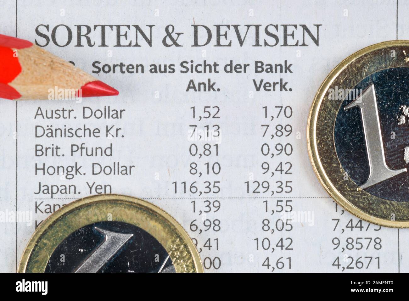 Zeitung, Börsenteil, Devisen Stock Photo