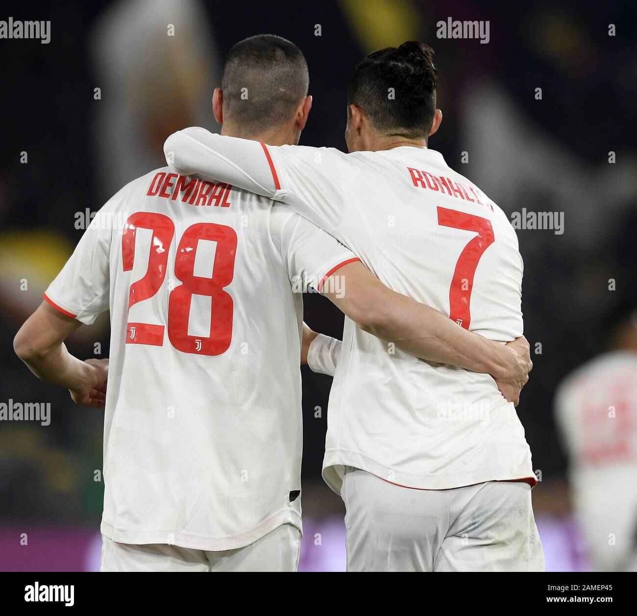 Rome Italy 12th Jan 2020 Fc Juventus S Merih Demiral Celebrates His Goal With Cristiano Ronaldo R During The Serie A Soccer Match Between Roma And Fc Juventus In Rome Italy Jan 12