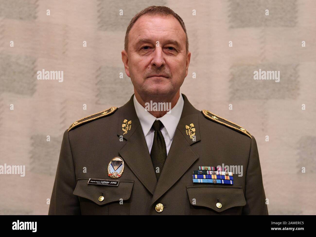 Brigadier General Ladislav Jung, pictured, officially took up the command of the Czech Land Forces on January 8, 2019, in Prague, Czech Republic, replacing Major General Josef Kopecky who will head the newly established Operational Command. (CTK Photo/Ondrej Deml) Stock Photo