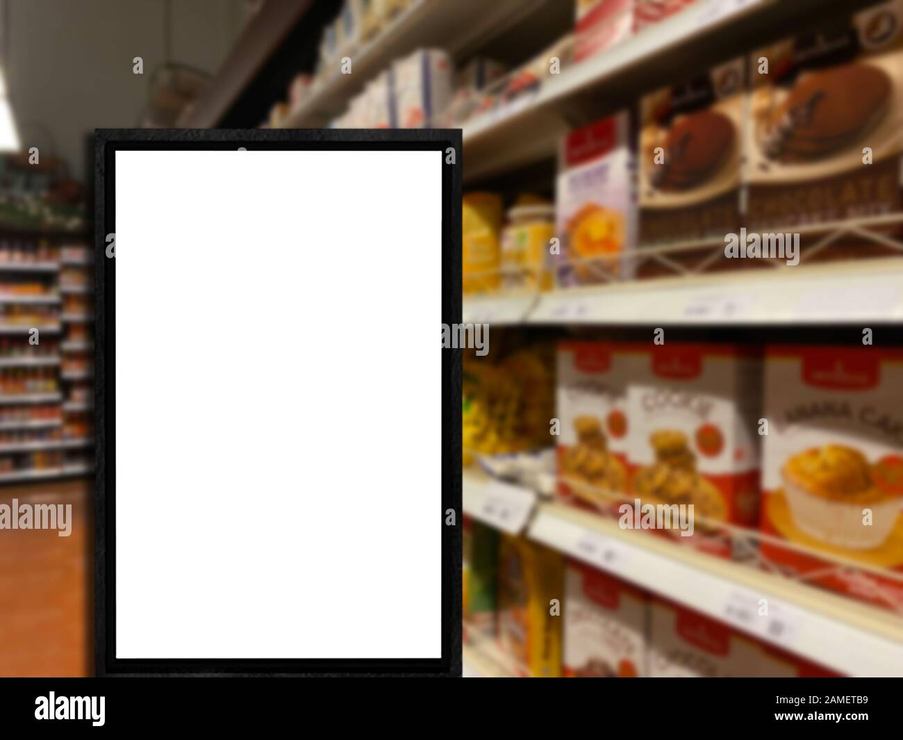 Mockup advertising board in front of supermarket Blank price list board ...