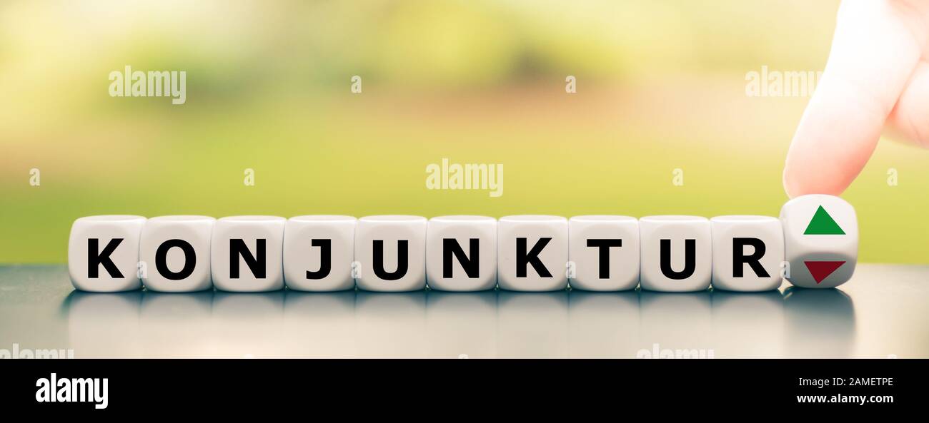 Symbol for a booming economy. Dice form the German word "Konjunktur