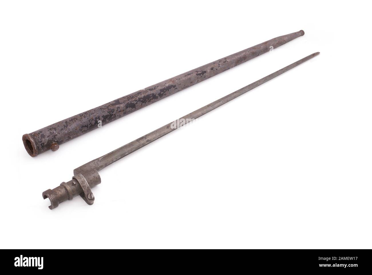 Austria-Hungarian infantry bayonet remade from Russian bayonet of Mosin system. From the time of WWI. Stock Photo