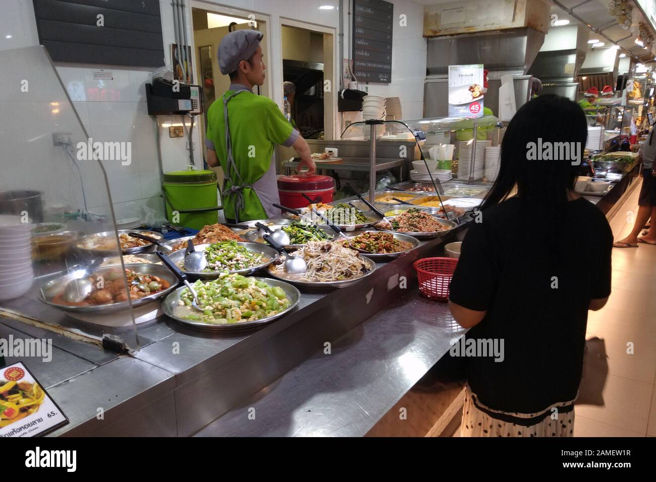 Bangkok, Thailand: MBK Food Island food court on 6th floor. There is many stalls which offer various portion to eat with cheap price. Stock Photo