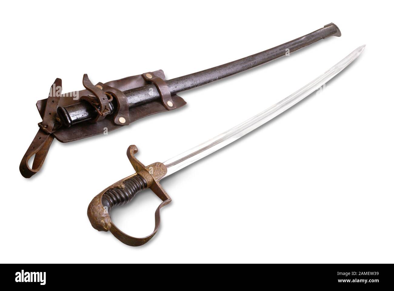 German officer saber (sabre). The 19th - 20th century. Germany. Path on the white background. Stock Photo