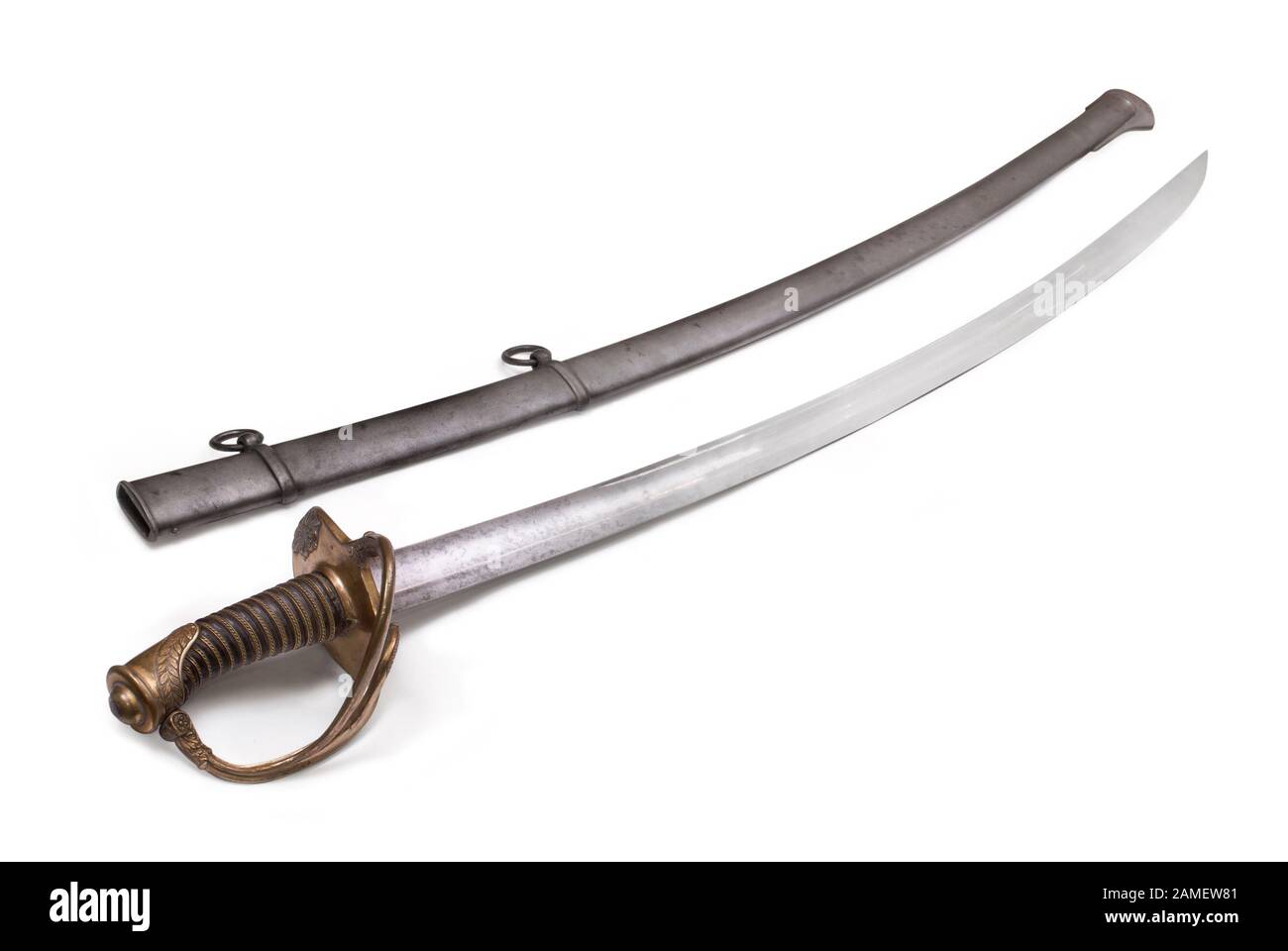 French officer saber (sabre).The 19th century. France. Path on the white background. Stock Photo
