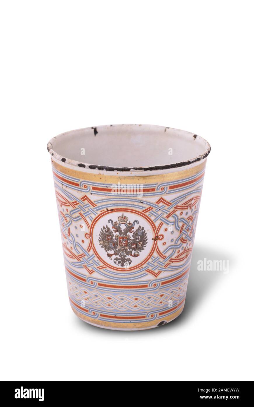 Crowning cup (tumbler) given Moscow people during crowning last Russian emperor Nicolay II in 1896. Stock Photo