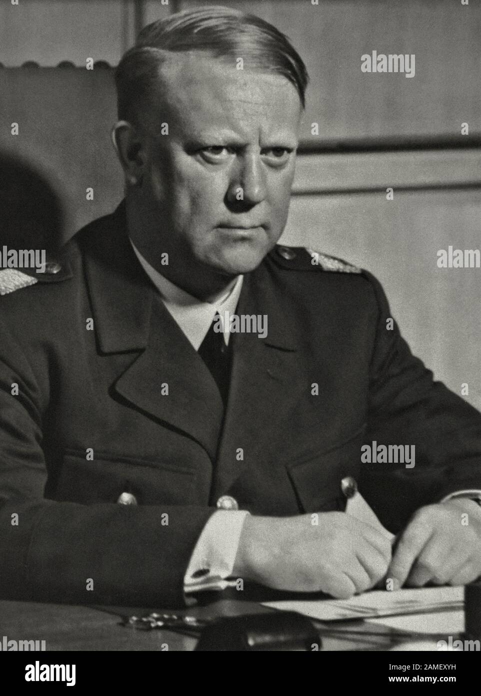 Vidkun Abraham Lauritz Jonssøn Quisling (1887 – 1945) was a Norwegian military officer and politician who nominally headed the government of Norway du Stock Photo