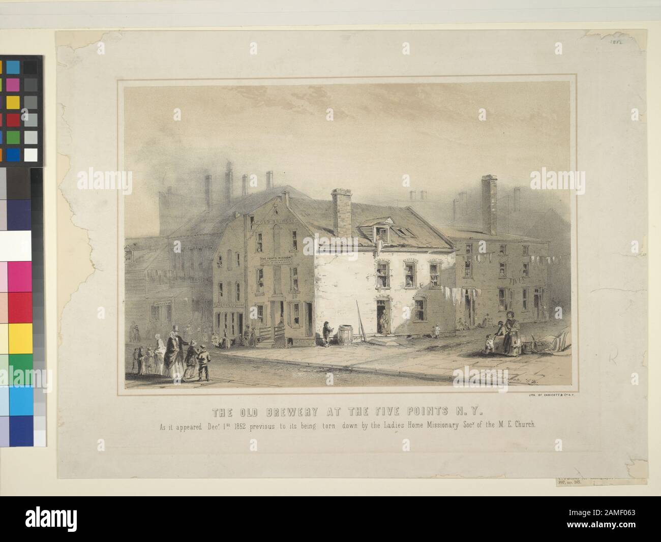 The old brewery at the Five Points, NY  Citation/Reference: Eno 288 Remainder of title: As it appeared Decr. 1st 1852 previous to its being torn down by the Ladies' Home Missionary Socy. of the M.E. Church.; The old brewery at the Five Points, N.Y. Stock Photo