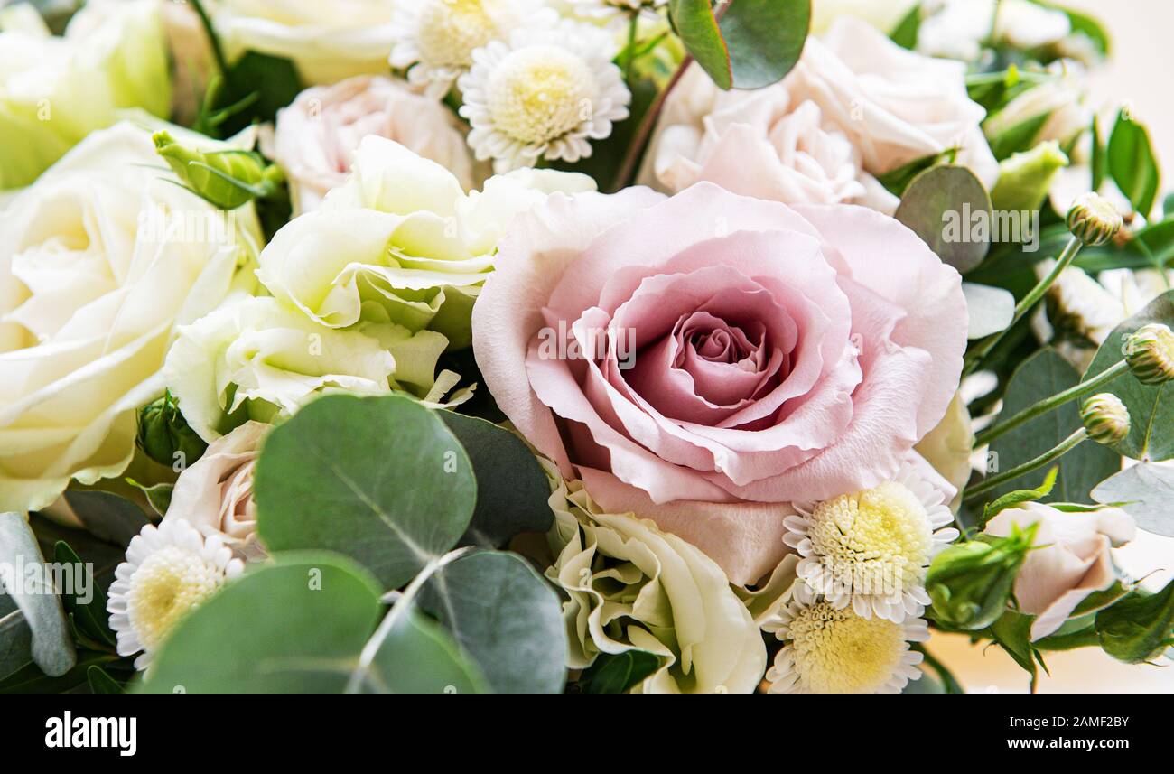 Wedding Flowers Bridal Bouquet Closeup Decoration Made Of Roses And Decorative Plants Stock Photo Alamy