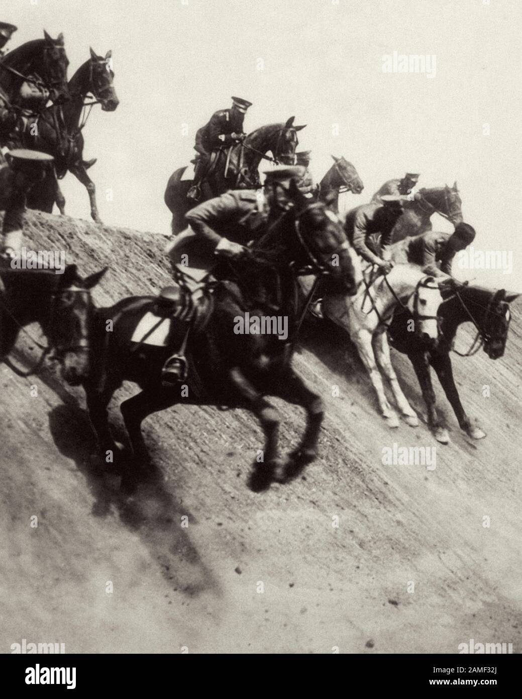 War in Ethiopia. Attack of the Italian cavalry. Stock Photo