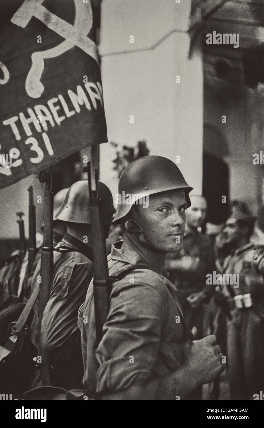 Anti-fascist Germans in the Spanish civil war, 1936 Soldiers from the unit named after Ernst Telman, a German Communist, during the Spanish civil war Stock Photo