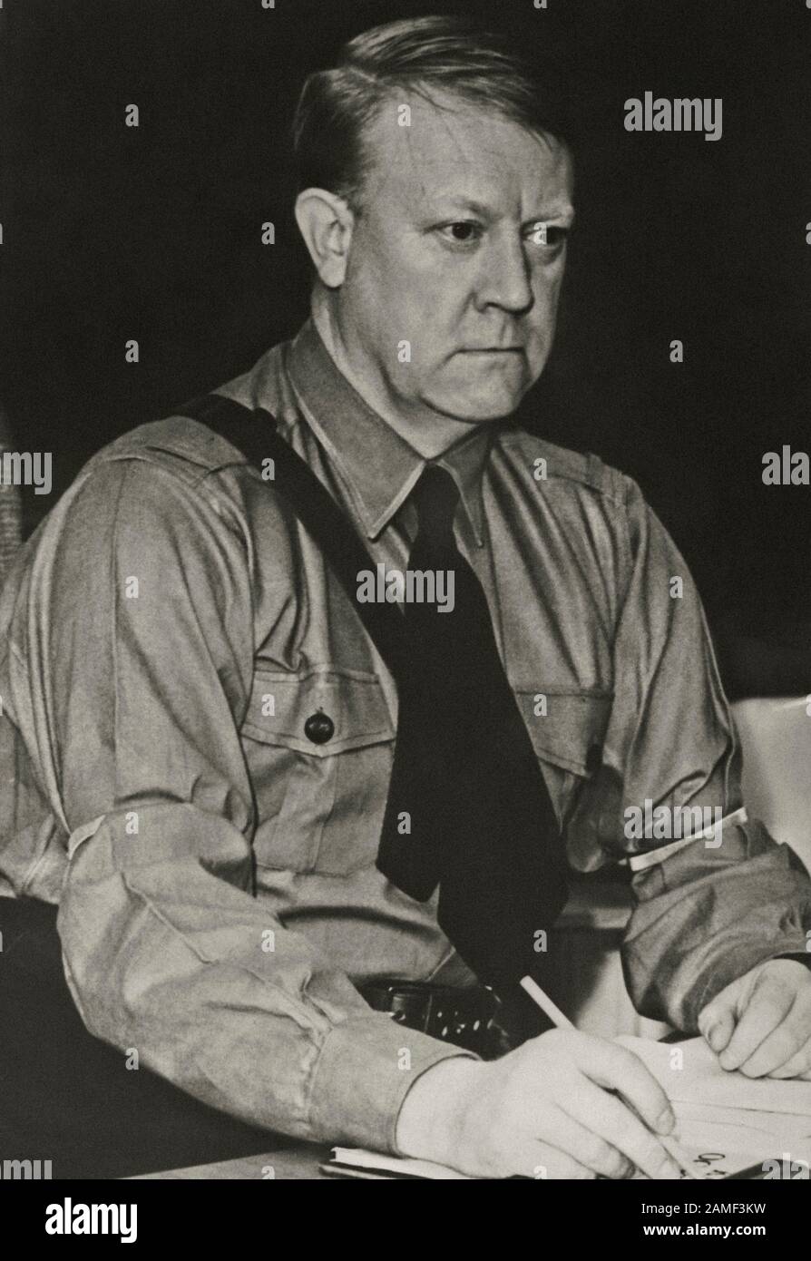 Vidkun Abraham Lauritz Jonssøn Quisling (1887 – 1945) was a Norwegian military officer and politician who nominally headed the government of Norway du Stock Photo