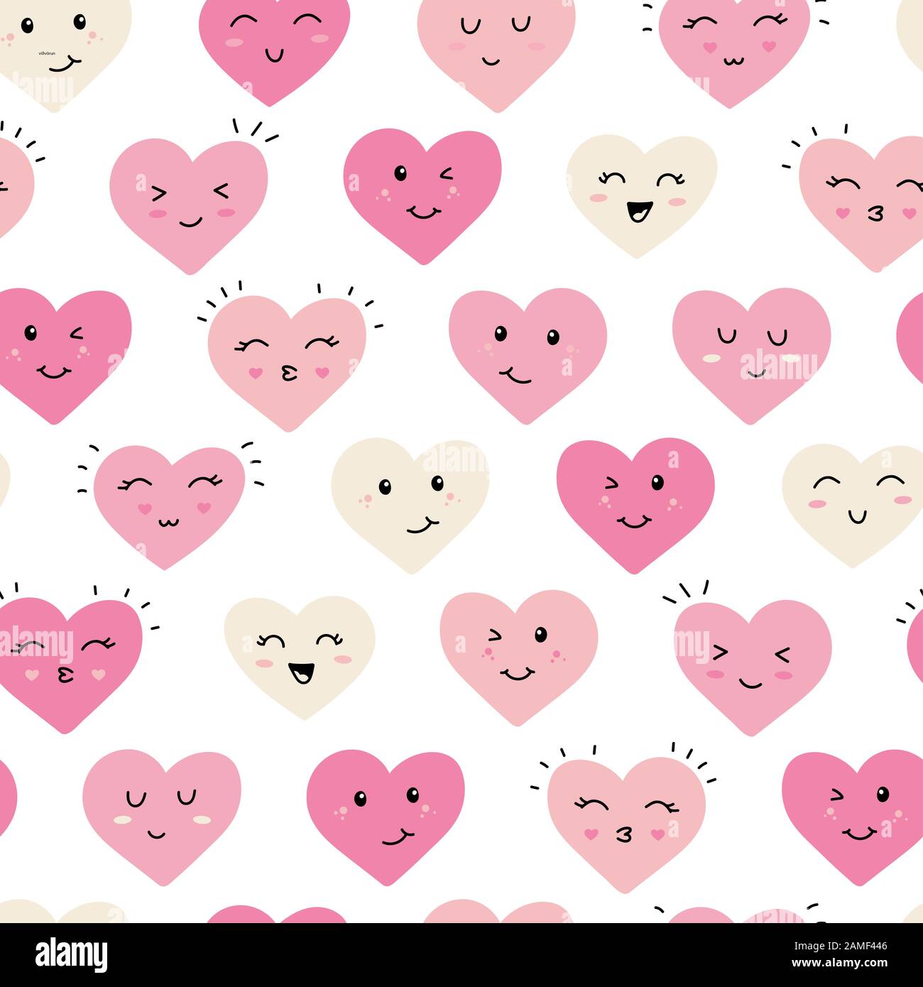 Seamless Pattern with Kawaii Pink Hearts Isolated on White Background  Vector Wallpaper for Valentines Day Cute Design Stock Vector - Illustration  of face, emoticon: 170811882