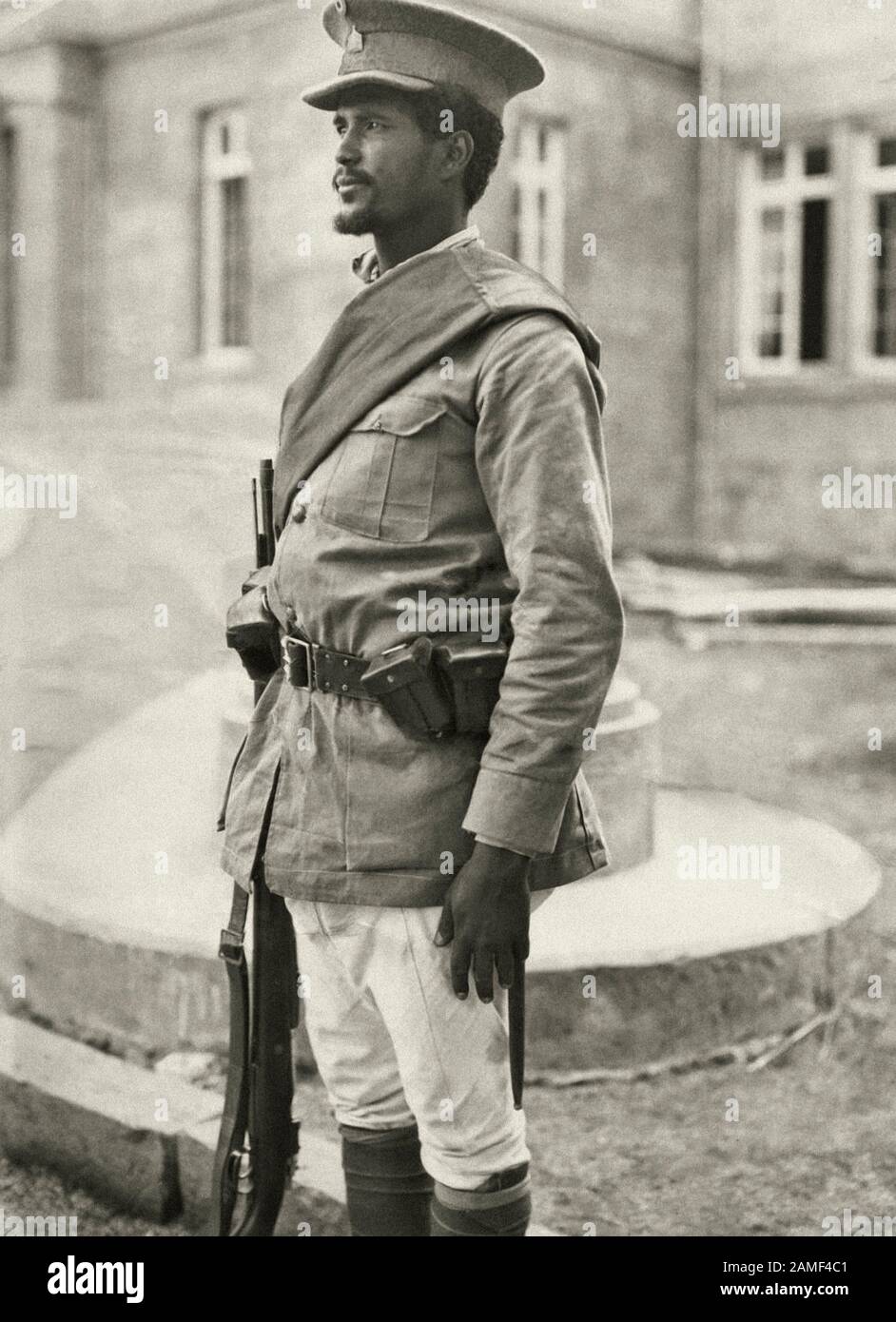 Soldiers of the Abyssinian army in the post. 1936 Stock Photo