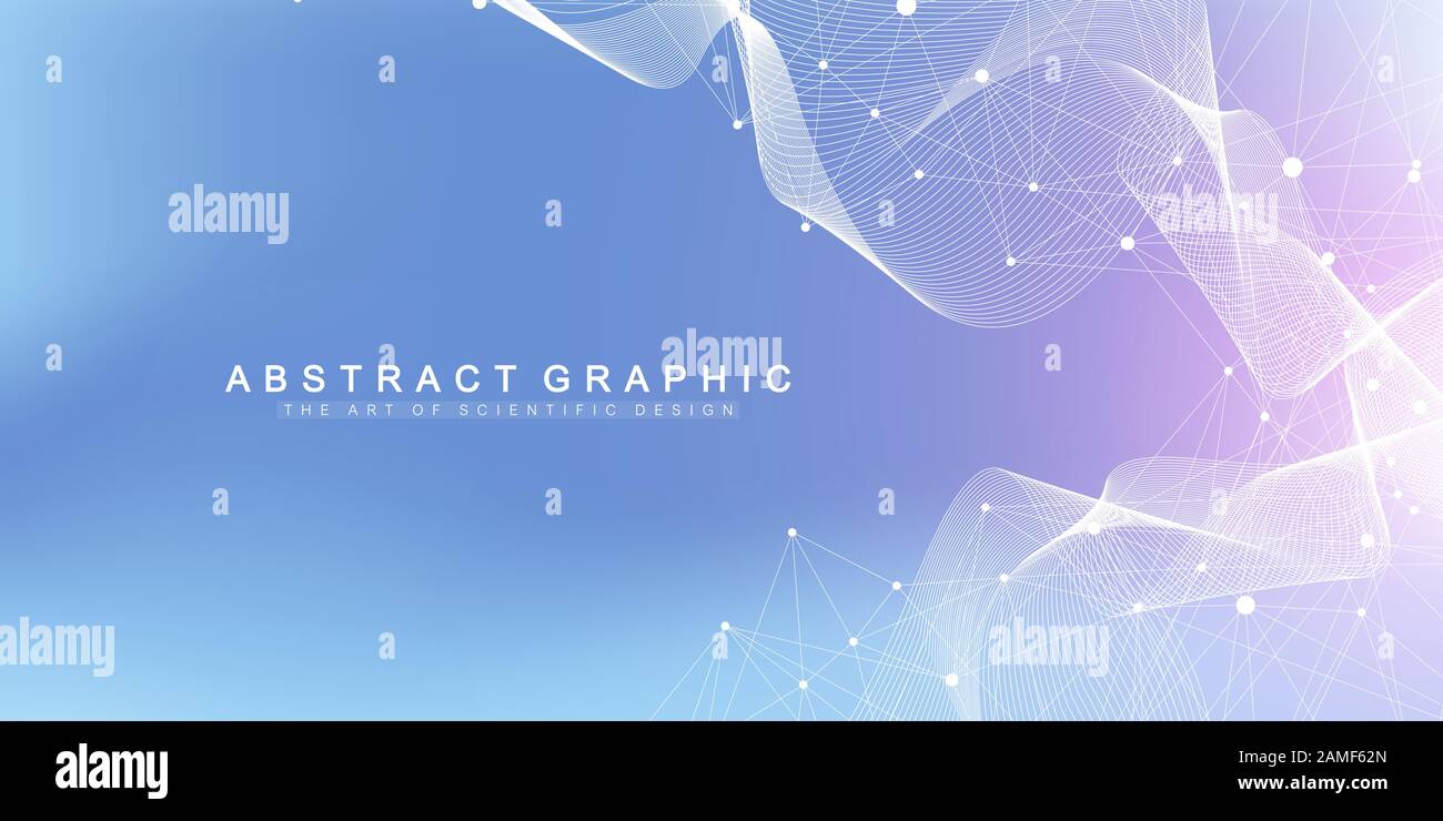 Big Genomic Data Visualization. DNA helix, DNA strand, DNA Test. CRISPR CAS9 - Genetic engineering. Molecule or atom, neurons. Abstract structure for Stock Vector