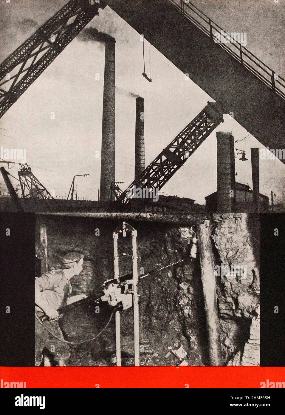The life in Soviet Union in 1930s. From soviet propaganda book. coal mining, coal production Stock Photo